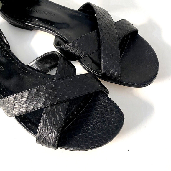 Alexa Wagner Black Sandal Leather Flat Criss Cross Open Toe Zip Snake An… - Picture 4 of 9